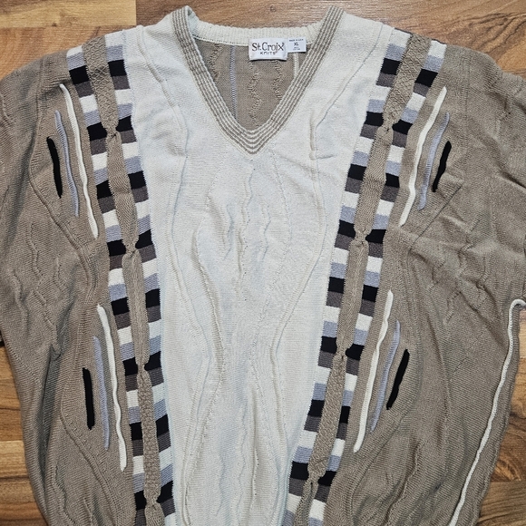St Croix Knits Textured Sweater Men’s XL Made in USA Beige Cotton 90s Retro - Picture 2 of 6